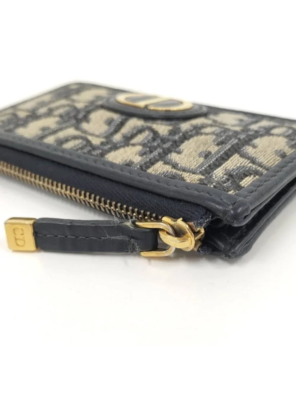 Dior Oblique Coin Case with Key Ring Jacquard Leather Navy